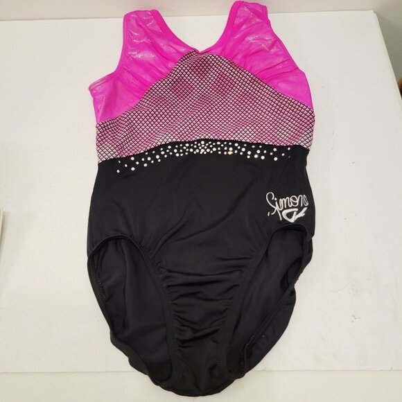 Girl Youth Pink Black Rhinestone GK Simone Biles AXS Sport Gymnastic Leotard